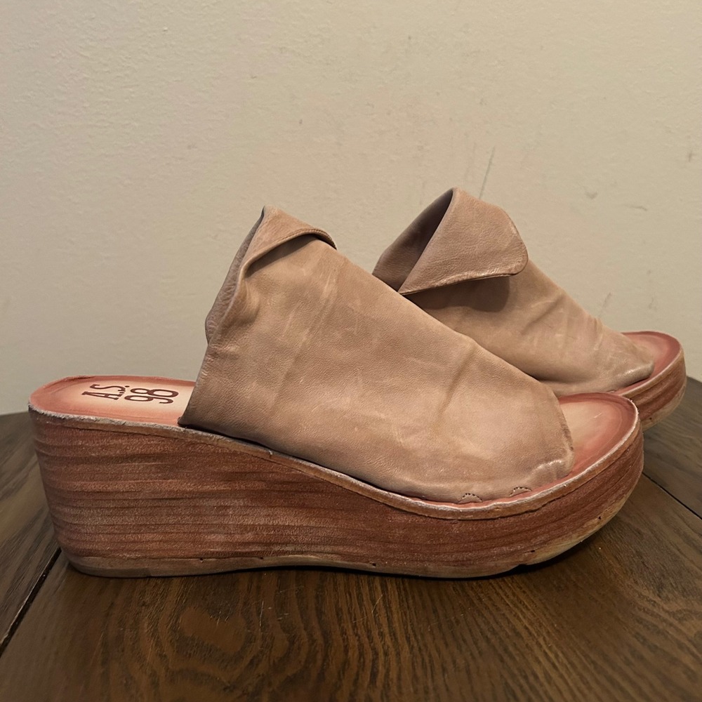 A.S. 98 Womens Leather Wedge Sandals Slip On Shoes Niels Size 42 (10.5-11) - Picture 1 of 10